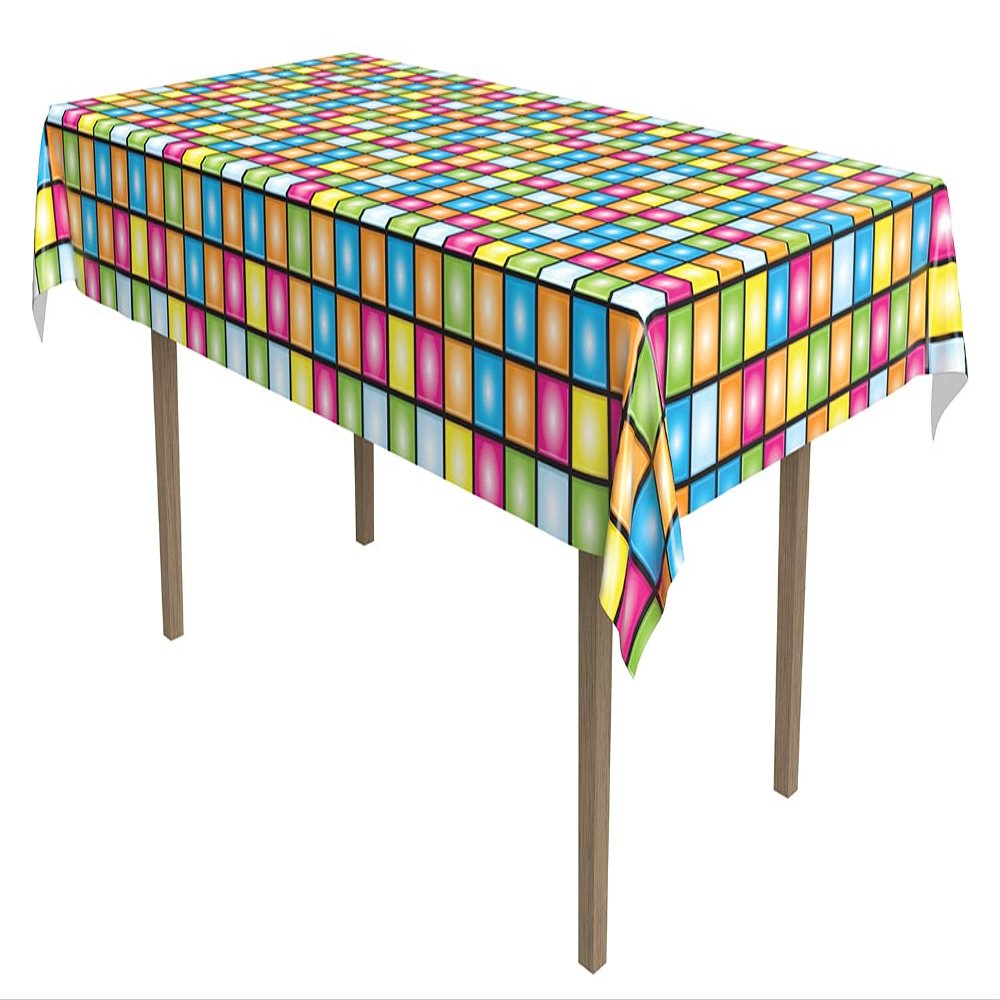 Beistle Disco Tablecover, 54 x 108  Plastic Table Cloth, Rectangular Tablecloth, Covers for Party, Party Decorations, Theme Groovy Multicolor