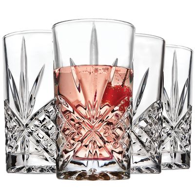 Godinger Highball Drinking Glasses, Tall Glass Cups, Water Glasses, Cocktail Glasses, Dublin Collection - Set of 4