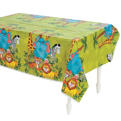 Fun Express Zoo Animal Party Plastic Tablecloth - 108 x 54 inches