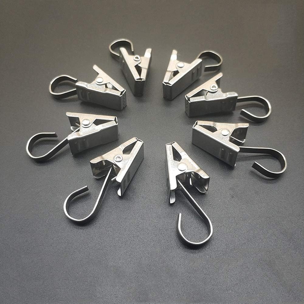 Curtain Clips Hooks Stainless Steel - Coideal 100 Pack Silver Heavy-Duty Wire Holder for Hanging Camper Awning String Party Lights, Christmas Decoration, Indoor Outdoor Decor