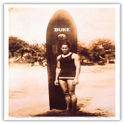 Duke Kahanamoku - Famous Hawaiian Surfer and Olympic Gold Medalist - Vintage B&W Historical Photograph c.1915 - Master Art Print (Unframed) 9in x 12in