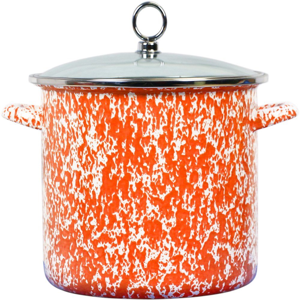 Calypso Basics by Reston Lloyd Vintage Marble Enamel on Steel Stockpot with Glass Lid, 8-Quart, Orange