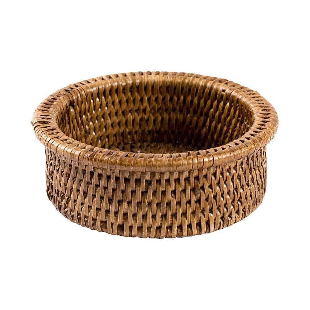 Caspari Rattan Wine Bottle Coaster in Dark Natural Brown
