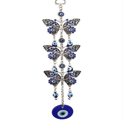 Turkish Blue Evil Eye with Butterflies Design Wall Hanging Amulet Home Office Ornament Gift (with a Betterdecor Pouch)