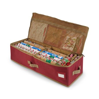 Covermates Keepsakes Gift Wrap Storage Organizer  Heavy-Duty Polyester with Buckle Straps & Interior Pockets  Holds Up to 25 Rolls of Gift Wrap with Handles & Label Window, Red