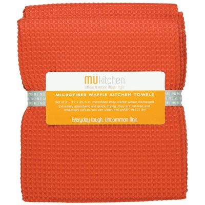 MUkitchen | Waffle Microfiber Towel | Durable & Absorbent for Cleaning & Drying | Set of 2 | Coral