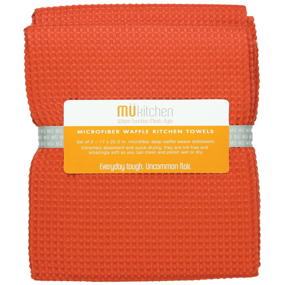 MUkitchen | Waffle Microfiber Towel | Durable & Absorbent for Cleaning & Drying | Set of 2 | Coral