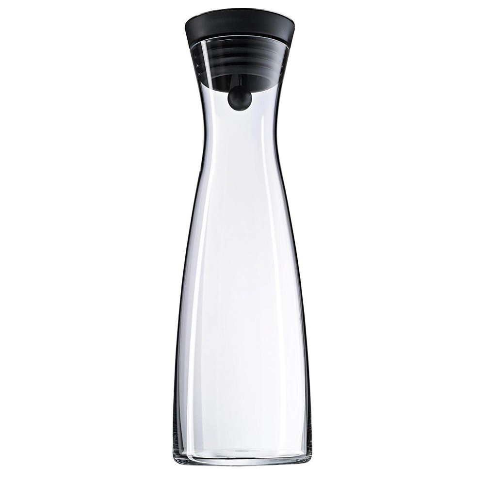 WMF Close-Up Stopper Glass Cromargan Basic Water Decanter, Black, Height 32.7 cm, 1.5 Litre
