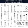 Home Hero 54-Piece Stainless Steel Kitchen Utensils Set - Heat-Resistant Nonstick Silicone & Stainless Steel Cooking Utensils - Complete Tools with Slotted Spoon & Pasta Spoon - Pack of 54, Silver view 2