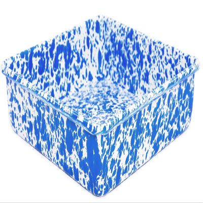 Crow Canyon Home Enamelware Square Brownie Pan, 9 inch, Blue/White Splatter