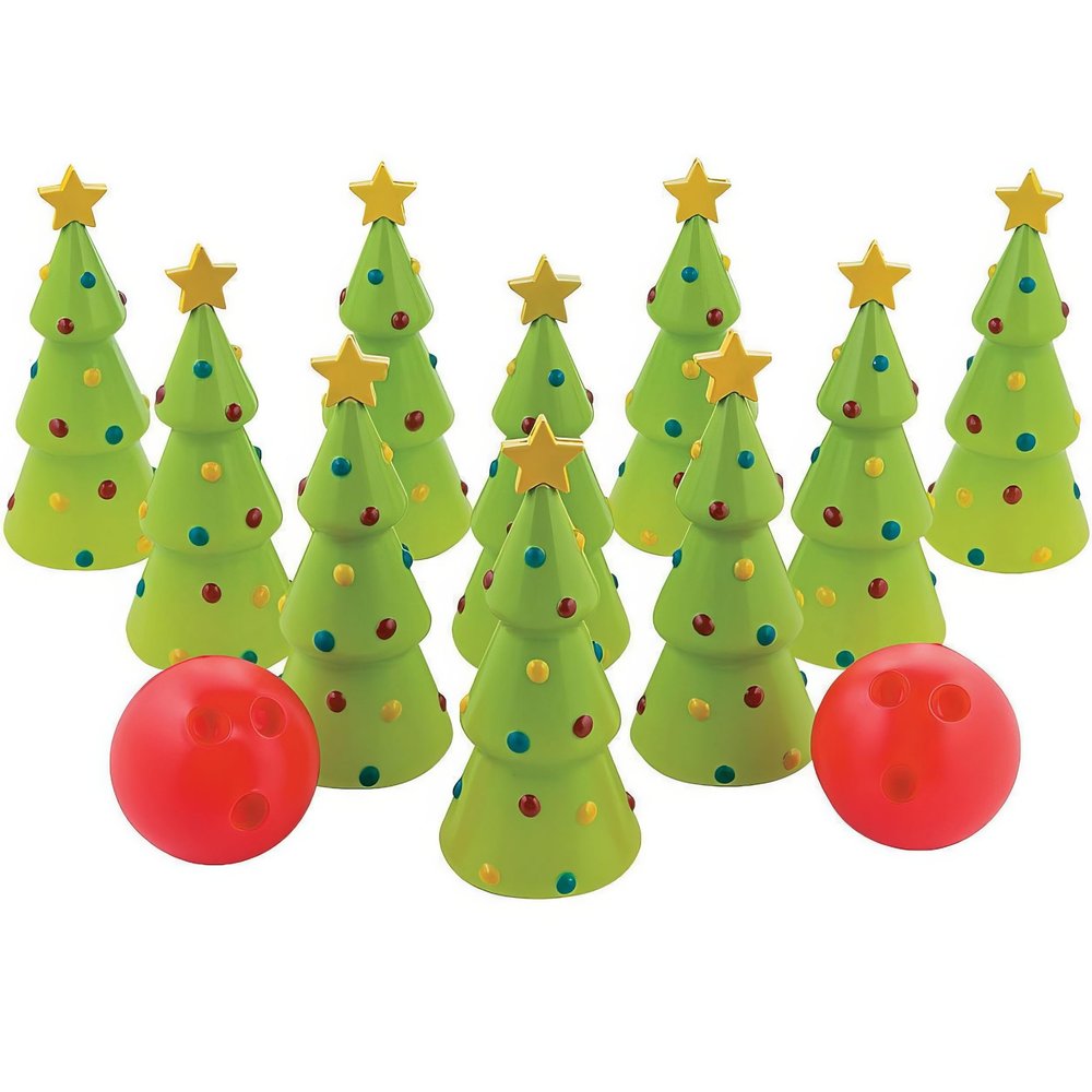 Fun Express Holiday Christmas Bowling Set (Comes with 10 pins and 2 Balls) Christmas Party Games