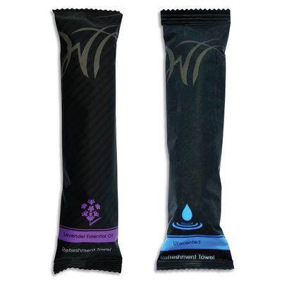 White Towel Services 8" x 8" inch Moist Cotton Towel Individually Wrapped - Lavender and Unscented (Case of 100) *