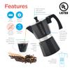 GROSCHE Milano Stovetop Espresso Maker Moka Pot Cuban Coffee Maker Stovetop Coffee Maker Moka Italian Greca Brewer Percolator | 6 Espresso Cup, Black view 2