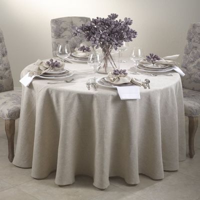 Fennco Styles Toscana Contemporary Linen Blend Natural for Dinner Table, Parties, Wedding Decorations Tablecloth (96" Round)
