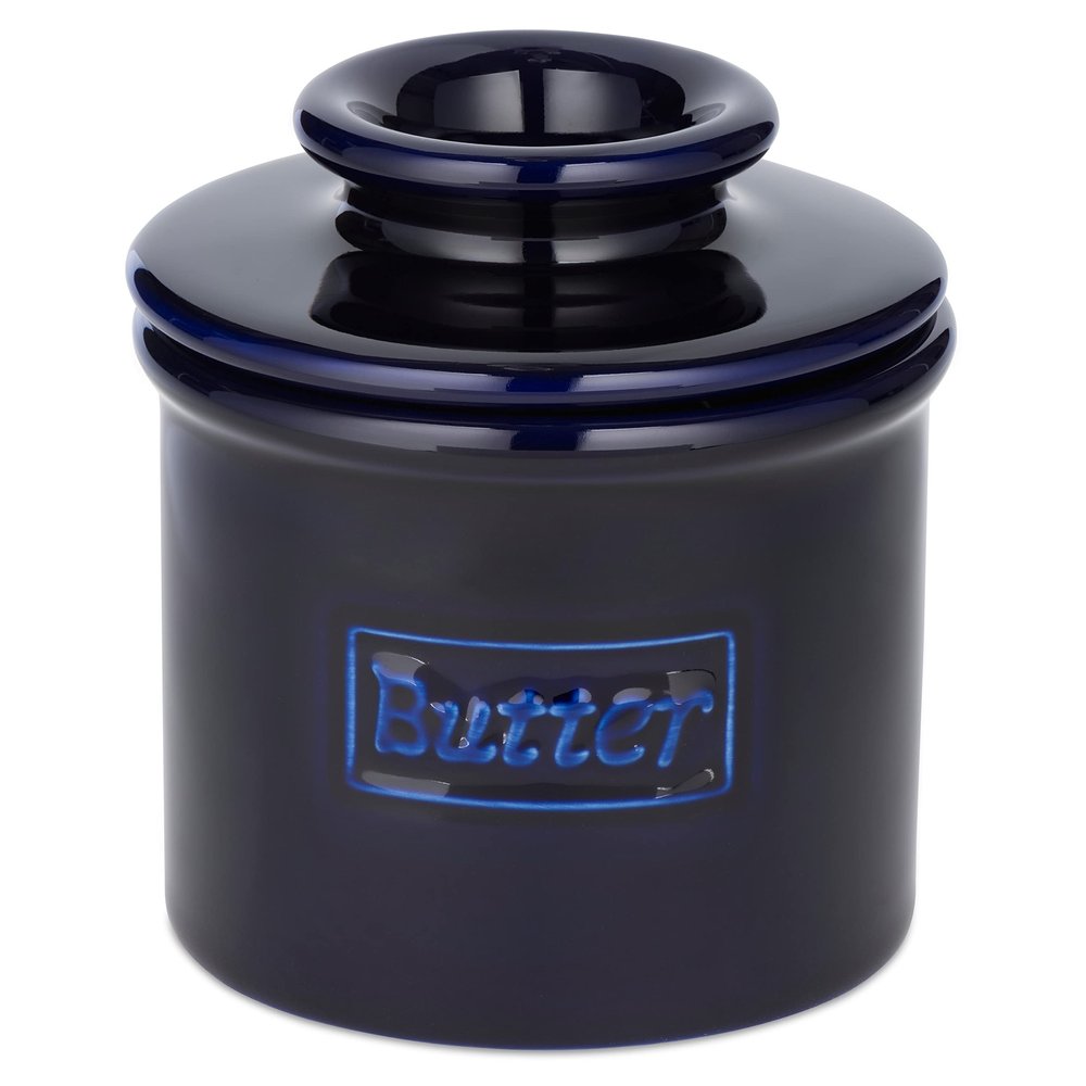 Butter Bell - The Original Butter Bell crock by L Tremain, a Countertop French Ceramic Butter Dish Keeper for Spreadable Butter, Caf Retro Collection, Cobalt Blue, Glossy Finish