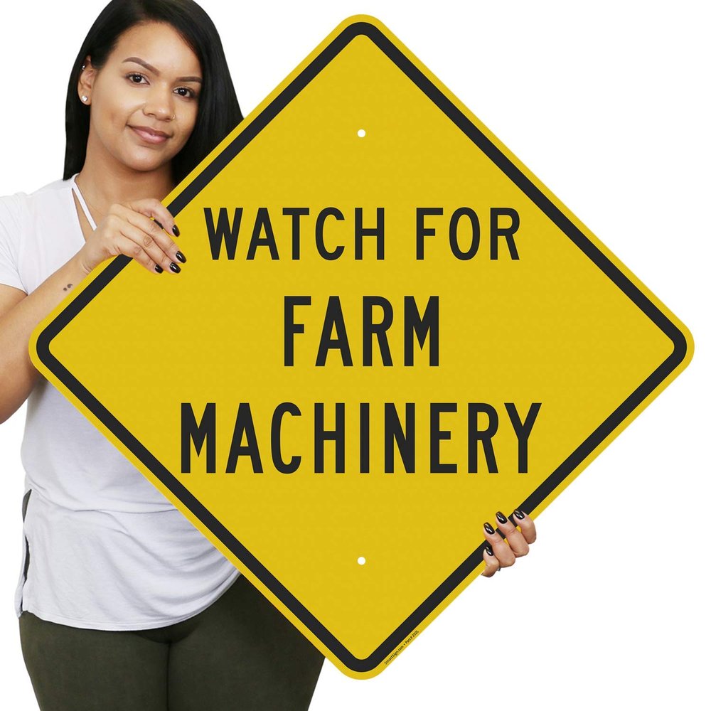 SmartSign "Watch for Farm Machinery" Sign | 24" x 24" Aluminum, Made in USA