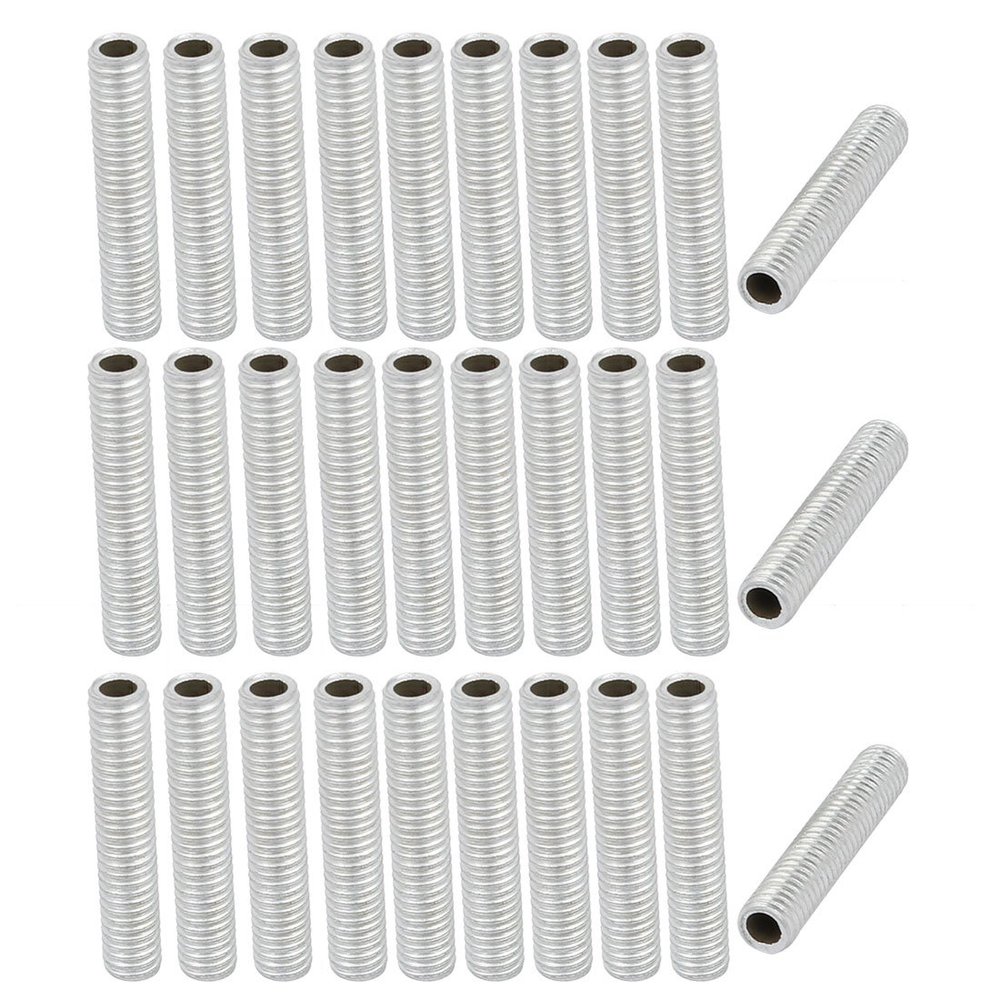 uxcell Lamp Pipe Nipple, M6 Thread 30mm Length Hollow Lamps Repair Part Hardware for Lamp Lights, Zinc Plated Silver Tone, Pack of 30
