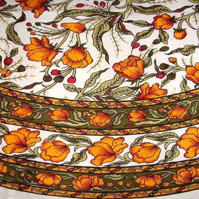 India Arts French Floral Tablecloth 70 Inch Round - Olive and Saffron