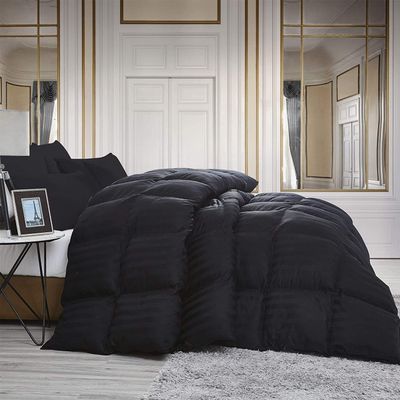 Luxurious All-Season Goose Down Comforter King Size Duvet Insert, Black Stripe Design, 1200 Thread Count 100% Egyptian Cotton Down Proof Fabric, 70 oz Fill Weight