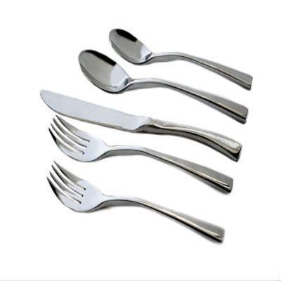 Knork 18/0 Stainless Steel Curve Flatware (Set of 20), Gloss Silver