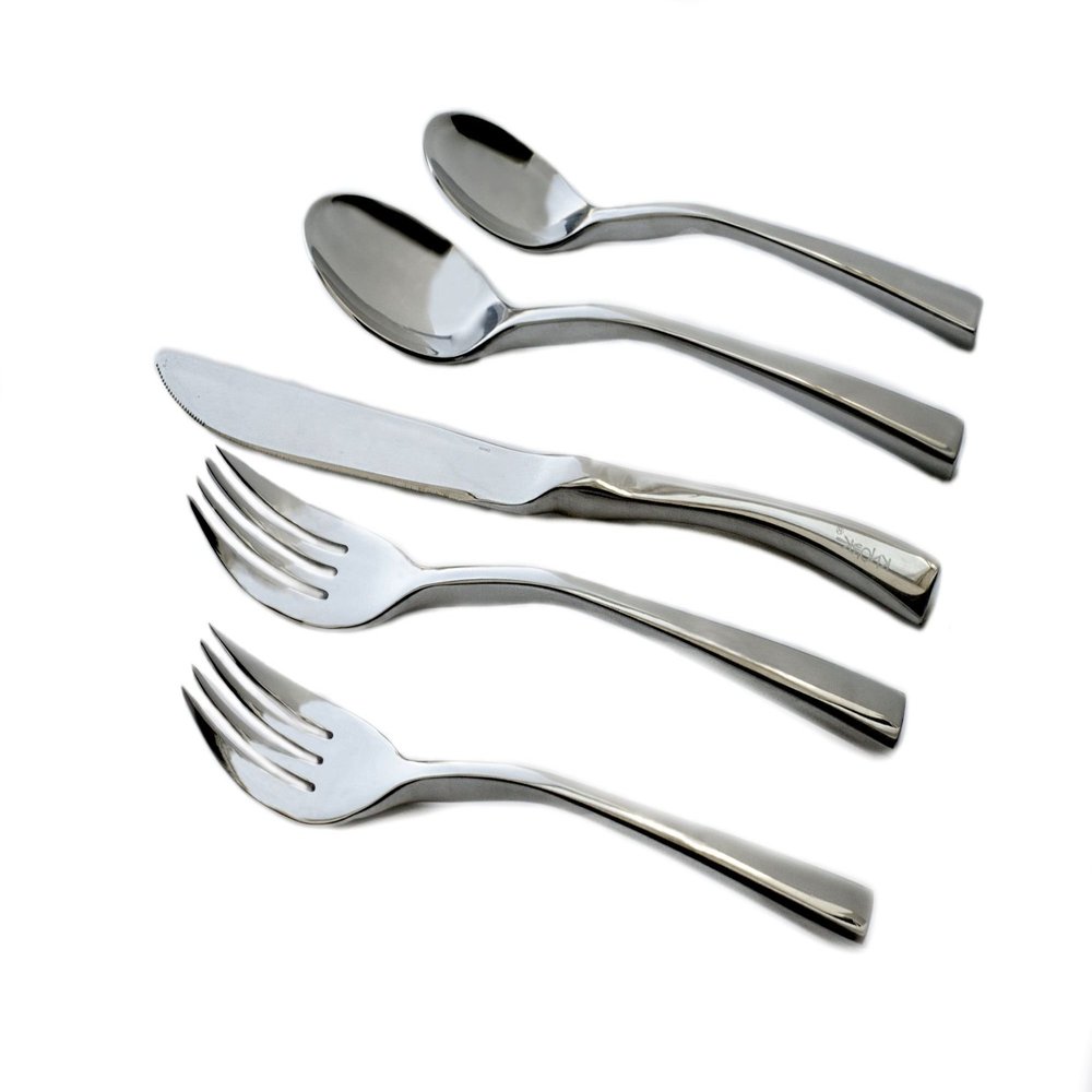 Knork 18/0 Stainless Steel Curve Flatware (Set of 20), Gloss Silver