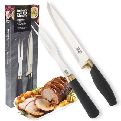 Taylor's Eye Witness Brooklyn Brass Carving Set 2 Piece Knife Fork