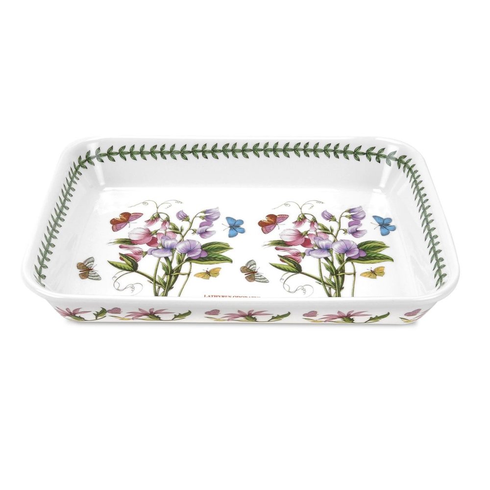Portmeirion Botanic Garden Lasagna Dish (15"x11") - Sweet Pea Motif, Porcelain Bakeware with Chip-Resistant Glaze - Oven, Microwave, Freezer, Dishwasher Safe for Everyday Use
