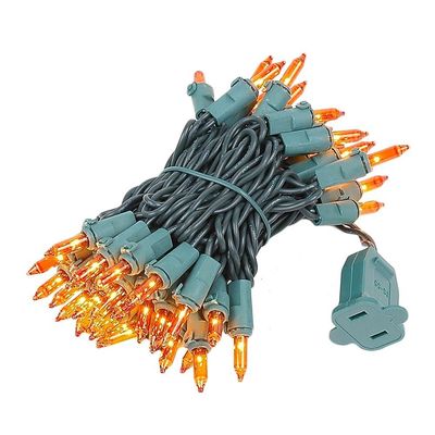 Novelty Lights 11 Feet 50 Bulbs Traditional Incandescent Mini Lights, Amber on Green Wire with 2.5" Spacing, Commercial Grade and UL Listed for Indoor/Outdoor Use, End-to-End Connectable