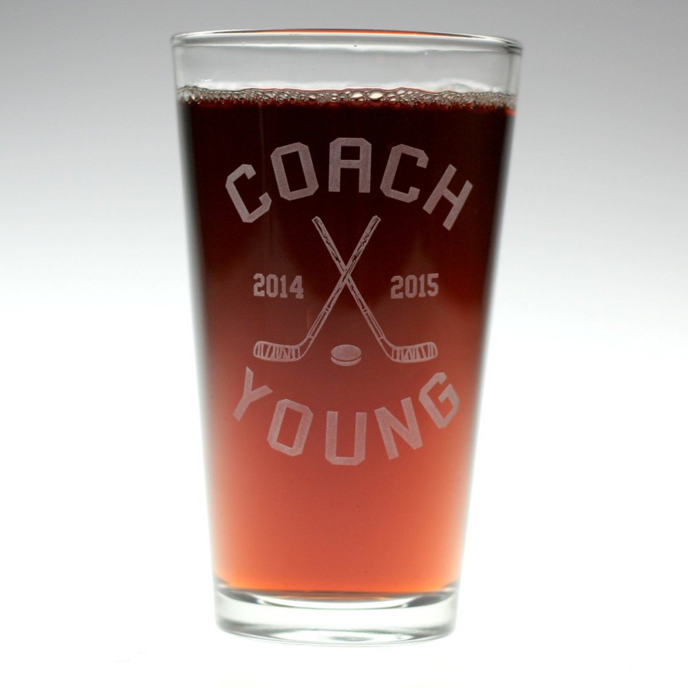 Personalized Engraved Hockey Coach Themed Pint Glass | Hockey Team Gifts