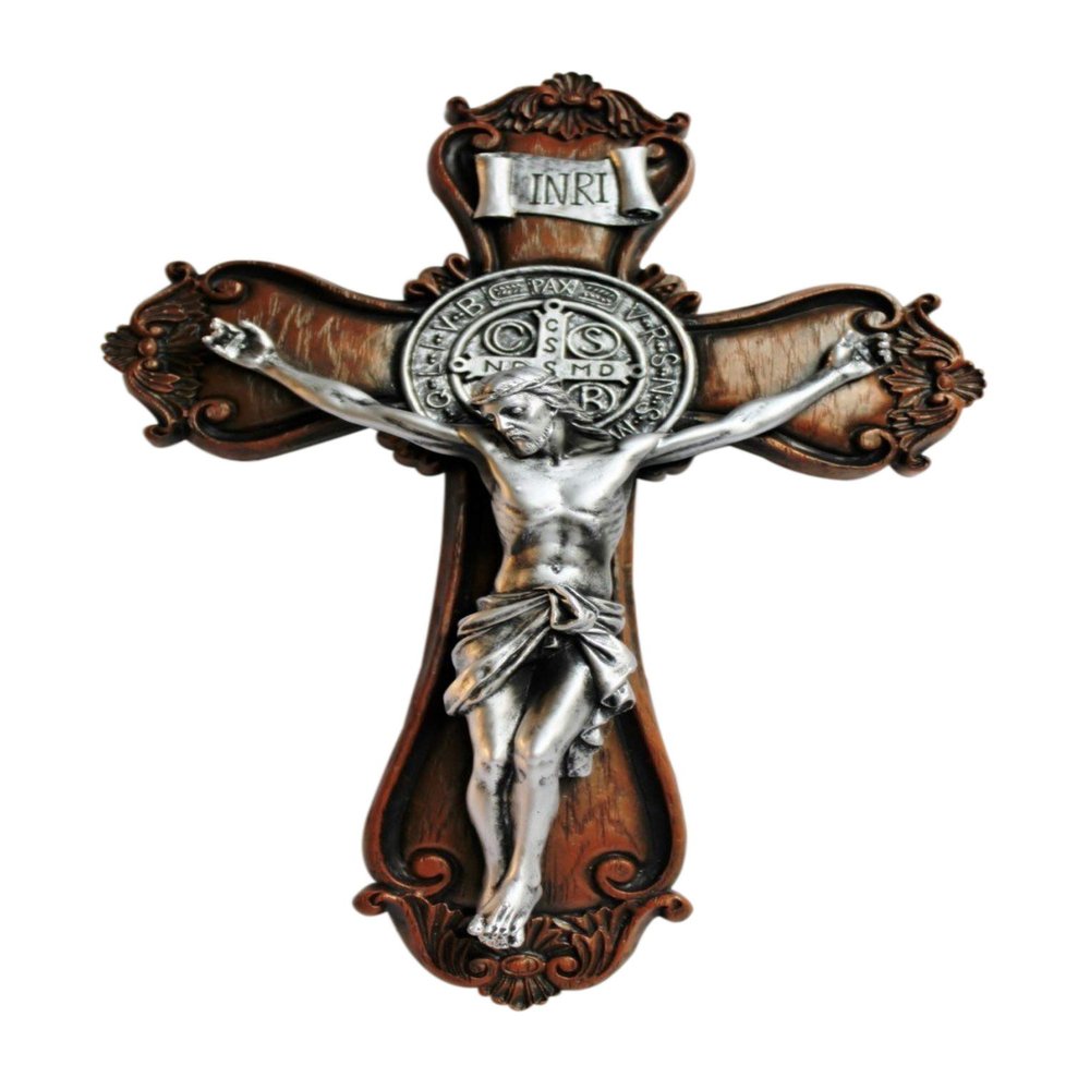 St. Benedict Wood Look Catholic Wall Crucifix