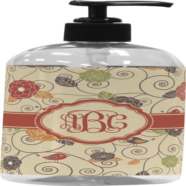 YouCustomizeIt Personalized Fall Flowers Plastic Soap/Lotion Dispenser (16 oz - Large - Black)