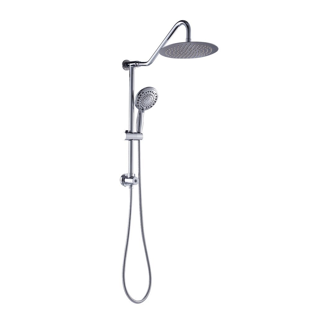 Sarlai Shower Head with Handheld Combo - Dual Rainfall Shower Head,Stainless Steel 10 Inch Heads, 5-setting Handheld Sprayer with Plastic Drill-Free Adjustable Slide Bar and Hose, Chrome Finish