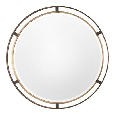 MY SWANKY HOME Mid Century Modern Gold Bronze Round Mirror | 36" Thin Frame Minimalist Metal