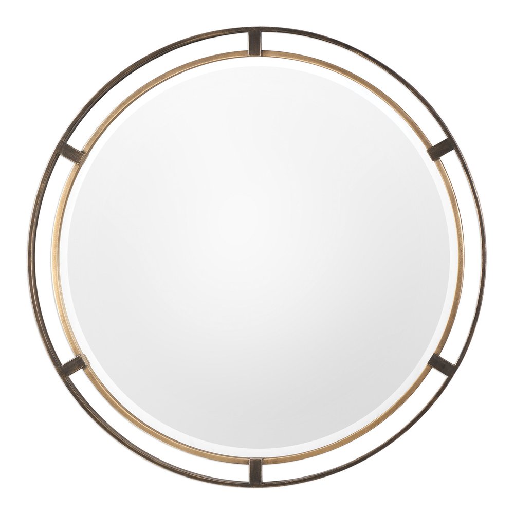 MY SWANKY HOME Mid Century Modern Gold Bronze Round Mirror | 36" Thin Frame Minimalist Metal