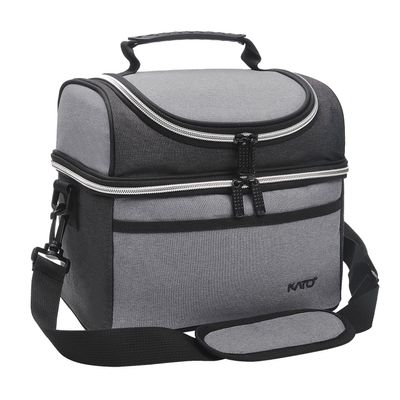 Tirrinia Reusable Lunch Box for Men Women, Insulated Lunch Bag Adult Work, Double Decker Leakproof Lunchbox for Office Picnic BeachDual Compartment Lunch Cooler Bag,Gray
