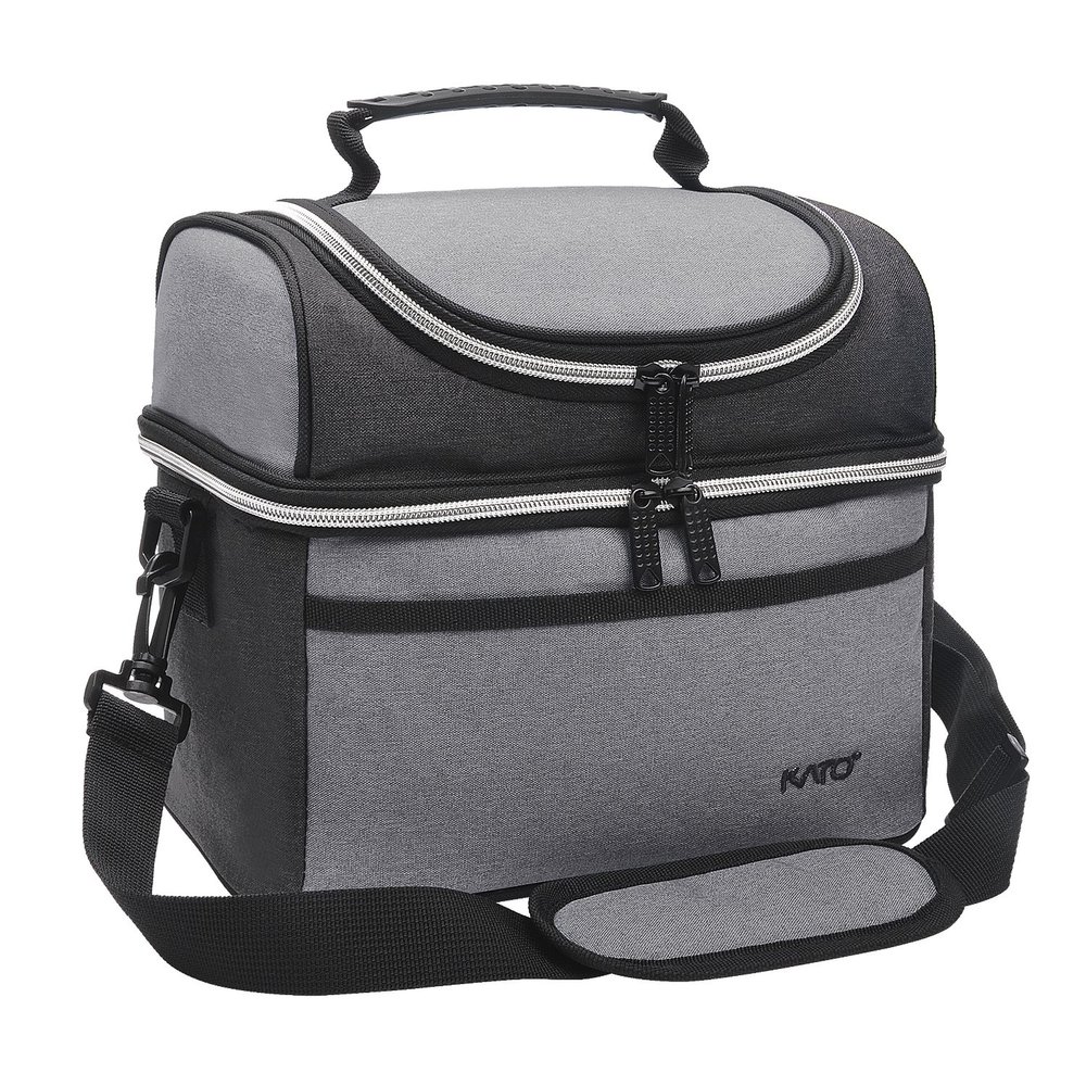 Tirrinia Reusable Lunch Box for Men Women, Insulated Lunch Bag Adult Work, Double Decker Leakproof Lunchbox for Office Picnic BeachDual Compartment Lunch Cooler Bag,Gray