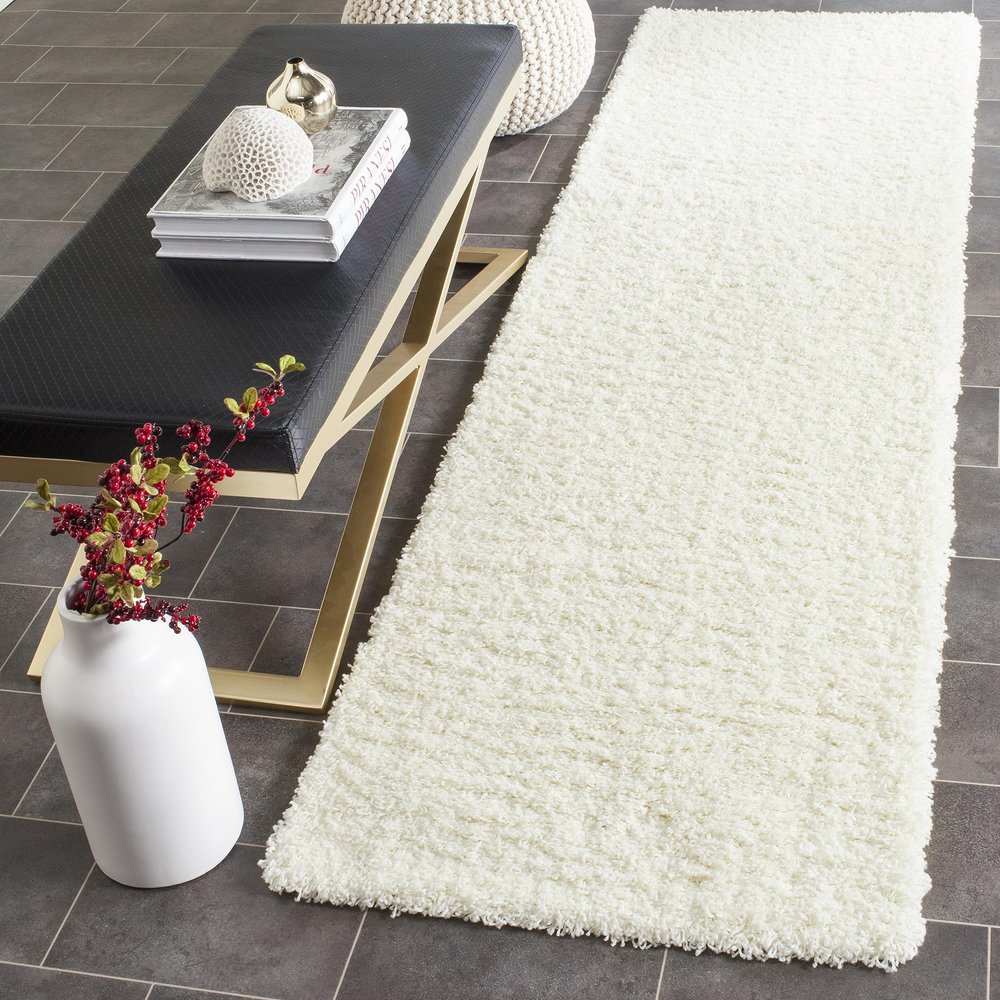 SAFAVIEH Laguna Shag Collection Runner Rug - 2'3" x 8', Ivory, Solid Design, Non-Shedding & Easy Care, 2-inch Thick Ideal for High Traffic Areas in Living Room, Bedroom (SGL303A)