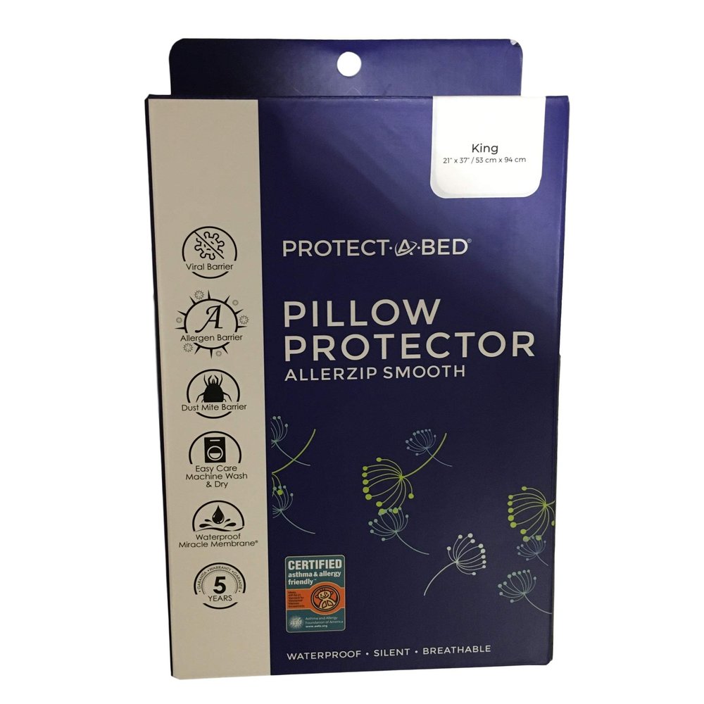 Protect-A-Bed, AllerZip Pillow Protector, Zippered, Waterproof, 2-pack, King Size