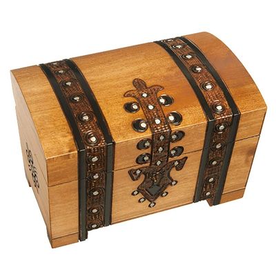 Natural Linden Wood Scout Treasure Chest with Lock and Key