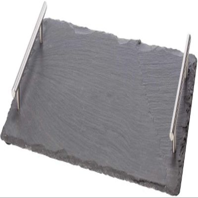 Oenophilia Slate Cheese Board with Stainless Steel Handles, Charcuterie Platter Serving Board Tray for Cheese, Crackers, and Meat