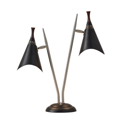 Adesso Desk Lamp with Brushed Steel Base and Black Lampshades  Two Light, Adjustable Brightness Bedroom, Home Office Lighting, or Living Room Decor, 22 x 7