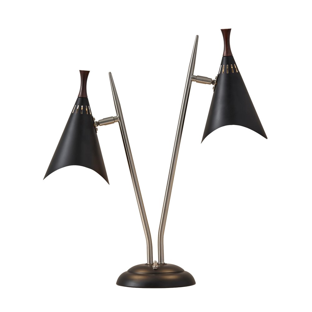 Adesso Desk Lamp with Brushed Steel Base and Black Lampshades Two Light, Adjustable Brightness Bedroom, Home Office Lighting, or Living Room Decor, 22 x 7