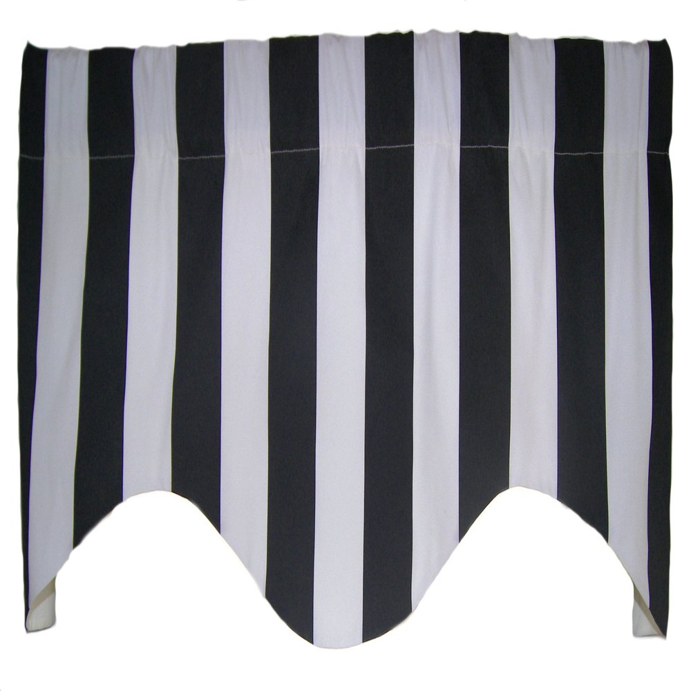 RLF Home Cabana Stripe M Shaped Valance, Black, 17.00" x 50.00"