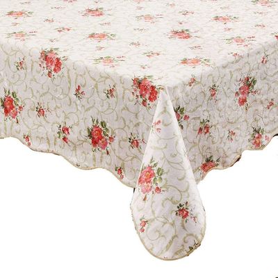 Artisan Flair AF6060-094 Red Flower Flannel Backed Vinyl Tablecloth Waterproof Square-60