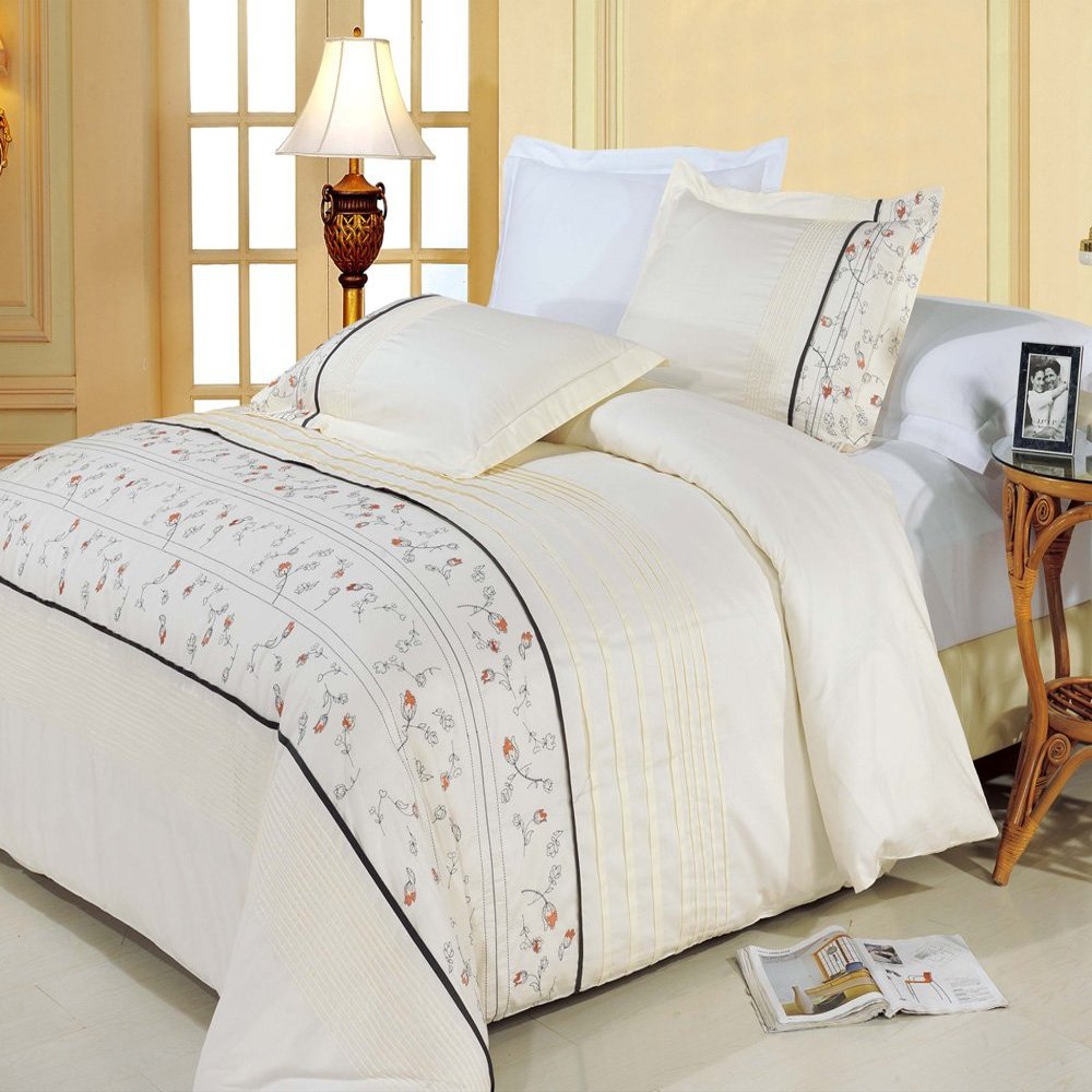 Anna Egyptian cotton Embroidered California King Size Duvet Cover Set, 100% Egyptian Cotton