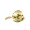 Schlage Accent Lever Bed and Bath Lock in Bright Brass with Bright Chrome Interior view 1