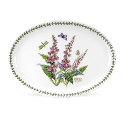 Portmeirion Botanic Garden 13-inch Oval Platter, Foxglove Motif - Durable Fine Porcelain, Chip-Resistant Glaze - Dishwasher, Microwave, Freezer, Oven Safe - Elegant Farmhouse Floral Serveware