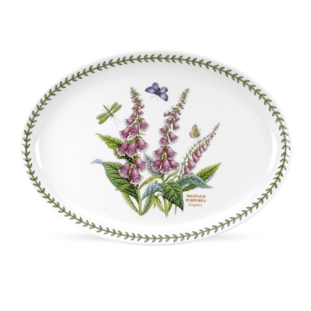 Portmeirion Botanic Garden 13-inch Oval Platter, Foxglove Motif - Durable Fine Porcelain, Chip-Resistant Glaze - Dishwasher, Microwave, Freezer, Oven Safe - Elegant Farmhouse Floral Serveware