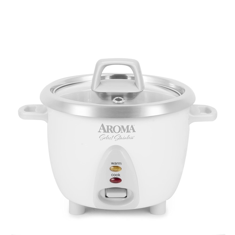 AROMA Select Stainless Rice Cooker, 3-Cup (Uncooked) / 6-Cup (Cooked), Stainless Steel Inner Pot, Small Rice Cooker, Auto Keep Warm, 1.2 Qt, White, ARC-753SG