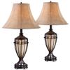 Franklin Iron Works Cardiff Traditional Rustic Urn-Shaped Table Lamps 33" Tall Set of 2 with Nightlight Brushed Iron Cage Champagne Glass Beige Fabric Bell Shade for Living Room Bedroom House view 1